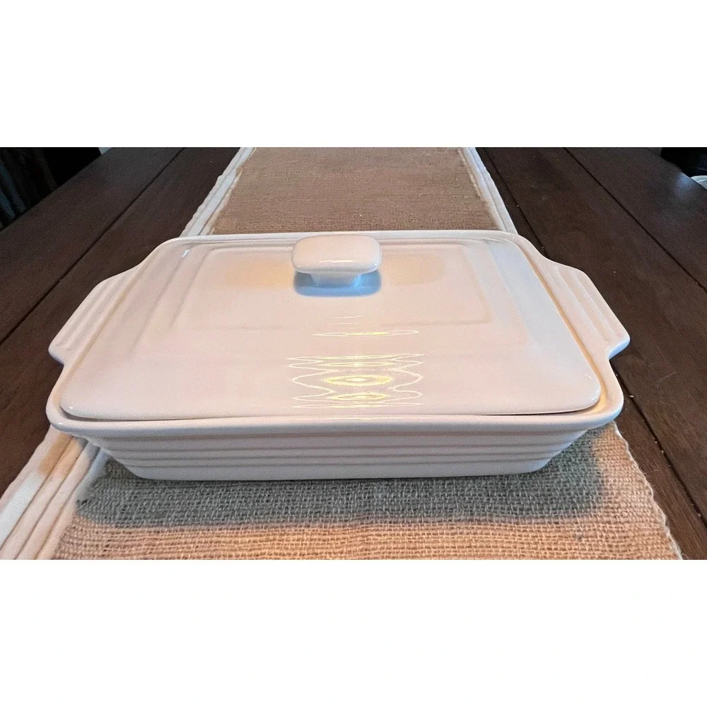 Malacasa Porcelain Casserole Dish with Lid Rectangular Baking Pan White